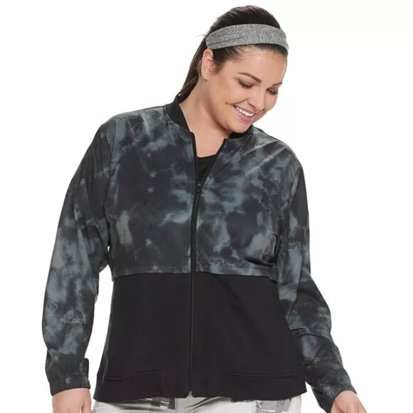 tek gear Jackets & Blazers - Tek Gear DryTek Plus Size Mixed Media Windbreaker Jacket Womens 1X Black Workout